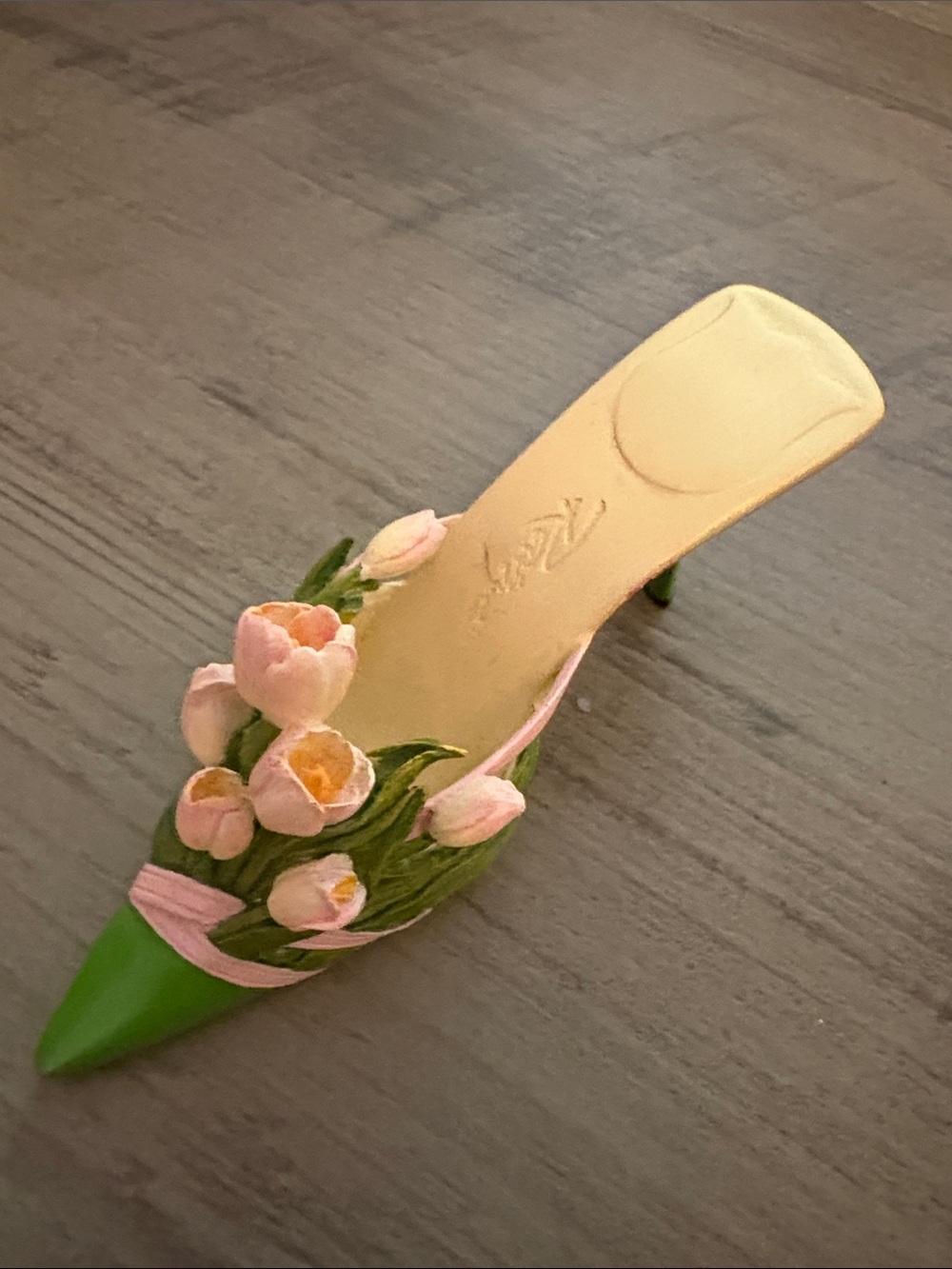 Just The Right Shoe Pink Floral Green Pointed Mule